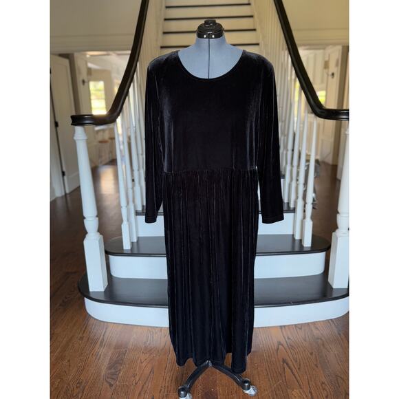 Plus Size 22W Vintage 90s Black Velvet Dress Boho Lagenlook VictorianGoth Gypsy - Picture 2 of 10
